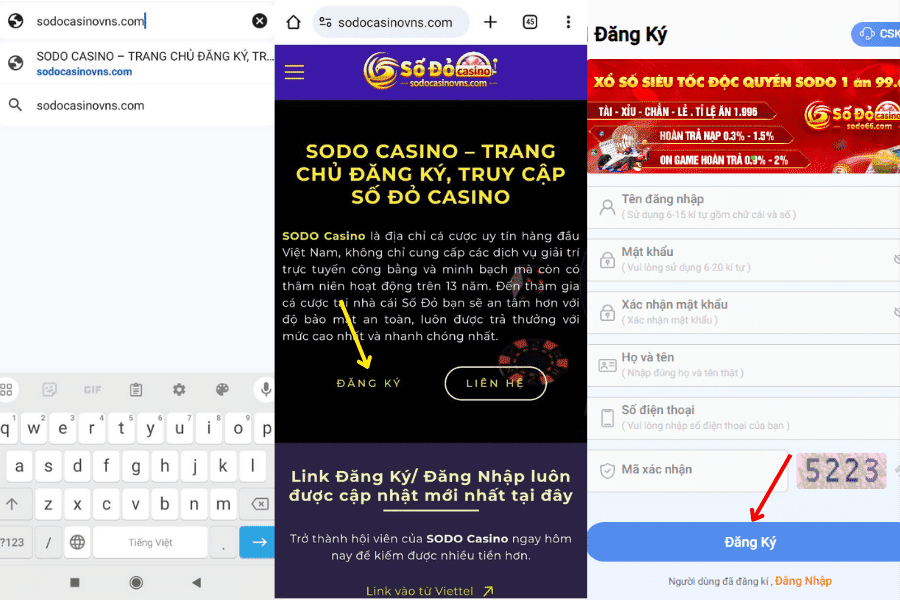 Đăng ký SODO Casino qua website sodocasinovns